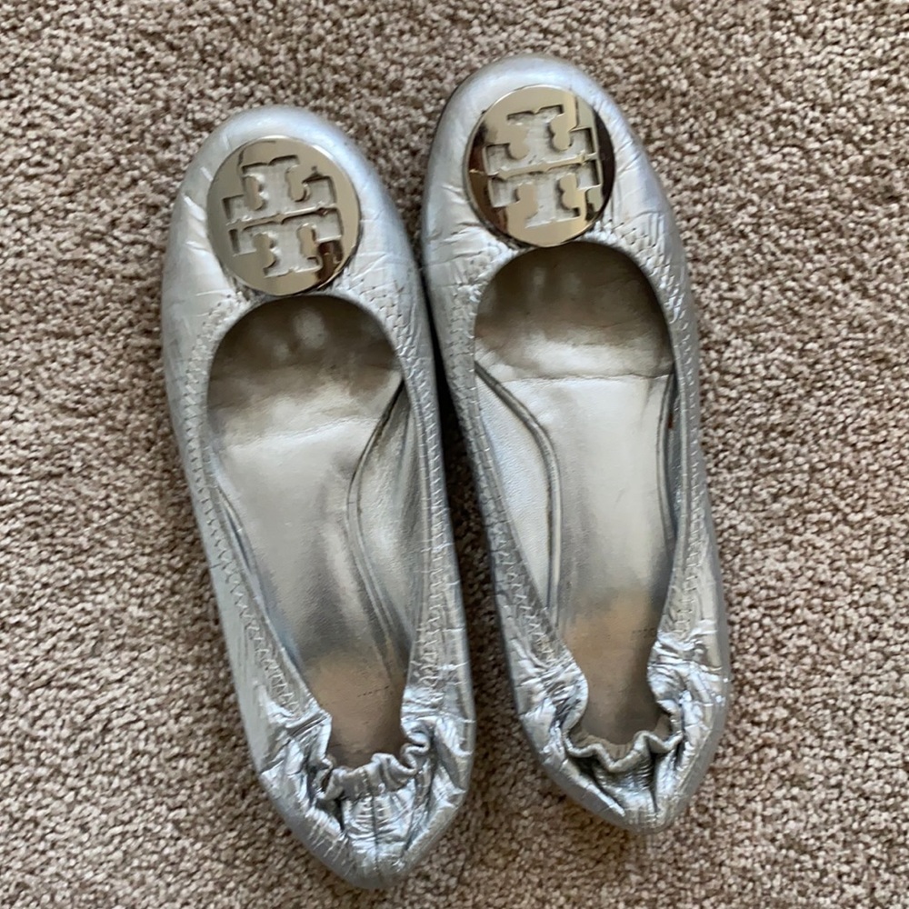 Silver Tory Burch Flats